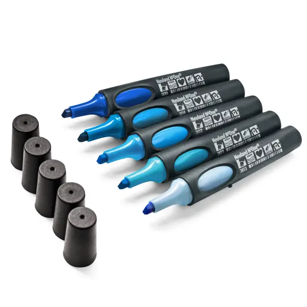 No.One wedge nib, set of 5, blue pens, sold via Inky Thinking, Official Neuland UK reseller