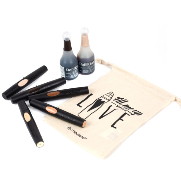 Product image of Friends in a Bag kit, including marker pen skin colours for inclusion and diversity with refill ink, sold by Inky Thinking UK as official Neuland reseller