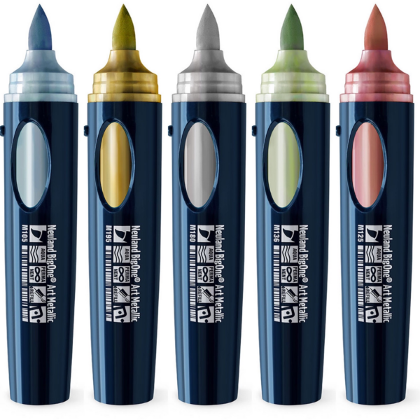 Set of Neuland BigOne Art Brush Metallic nib pens, sold in uk via Inky Thinking